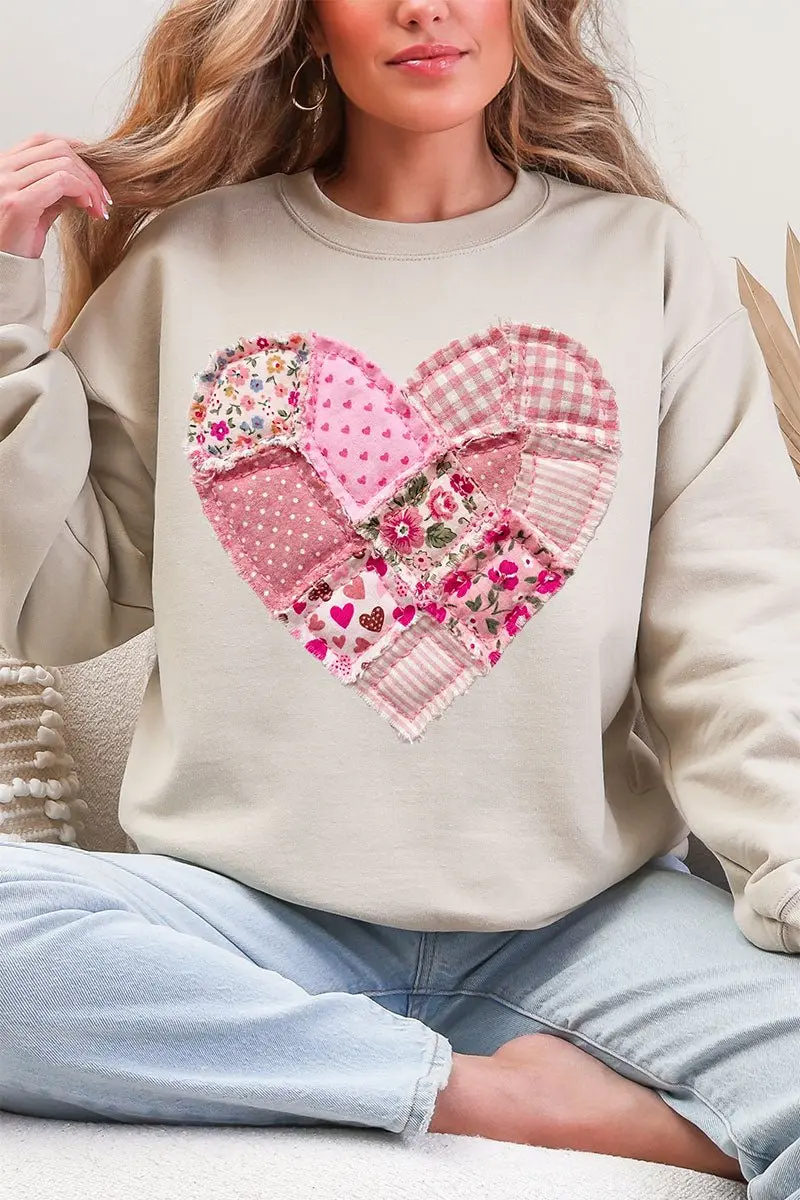 Patchwork Heart Ecosmart Crewneck Sweatshirt