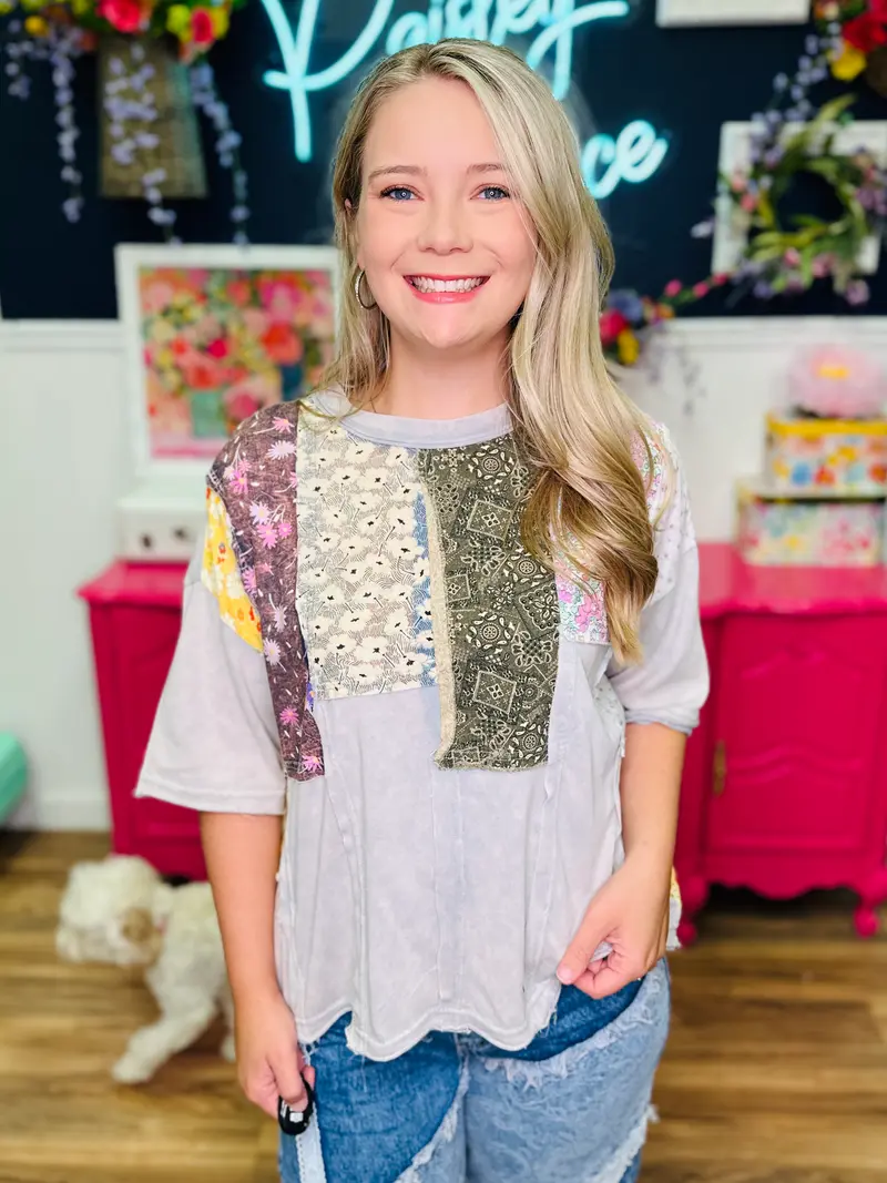 Patchwork Paradise Tee - Lt Blue