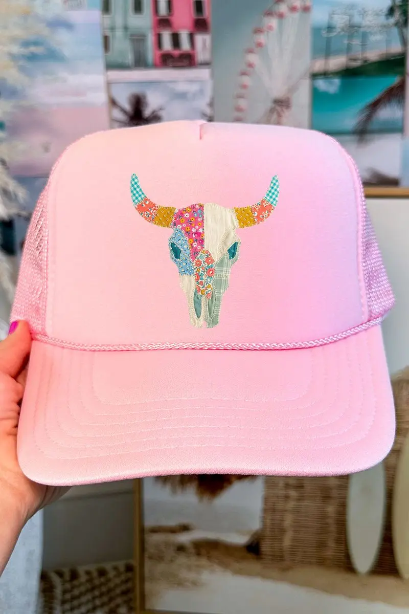 Patchwork Steer Head Otto Pink Foam Front Trucker Hat