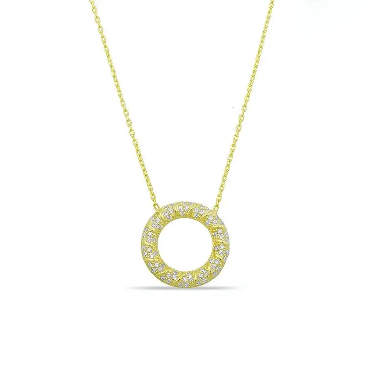 Pave Crystal Circle Pendant Necklace