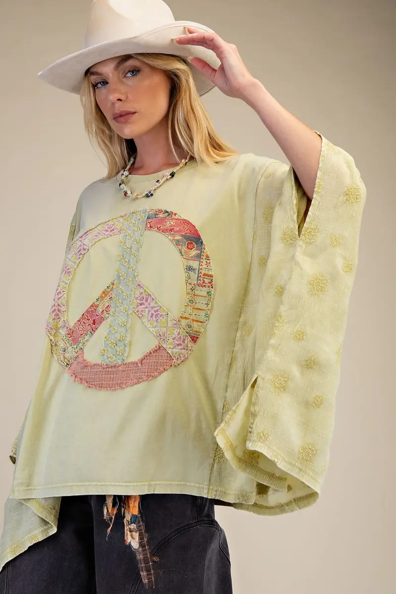 Peace Patch Front Washed Poncho Top PREORDER