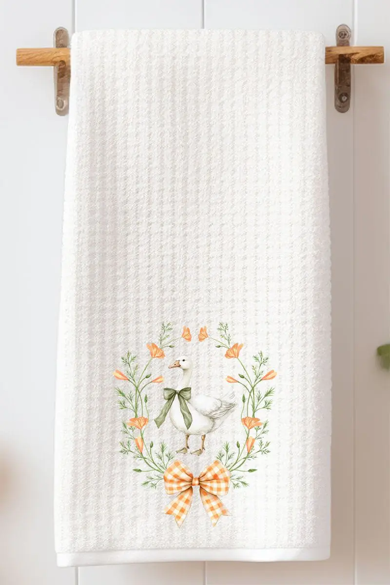 Peach Petals Goose Waffle Kitchen Towel
