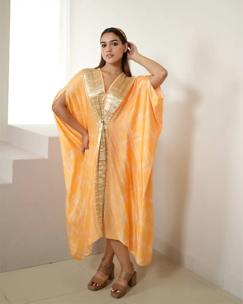 Peach Zari Weave Free Size Kaftan
