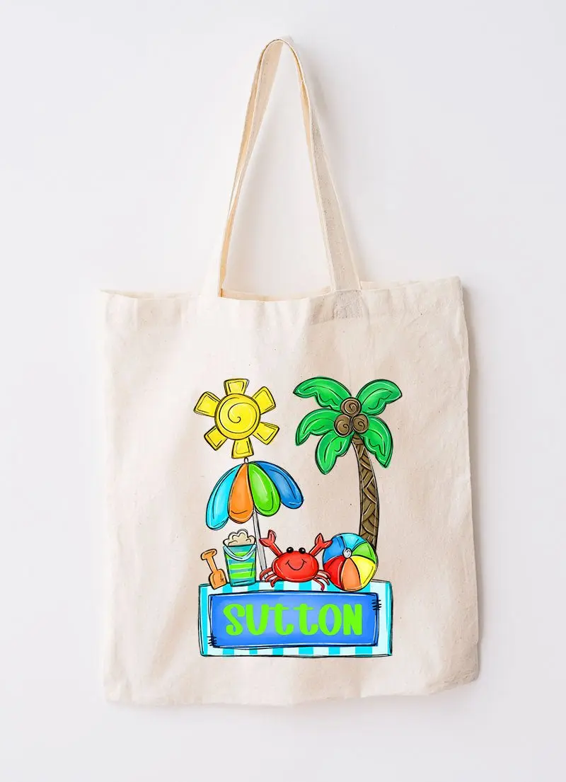 Personalized Beach Day Boy Small Canvas Tote