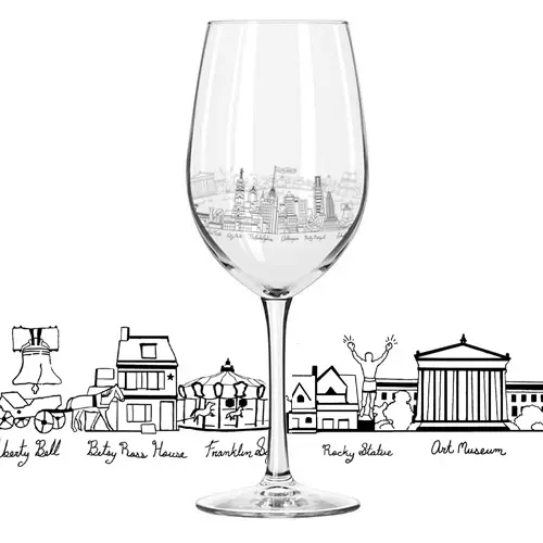 Philly Etched Wine Glass