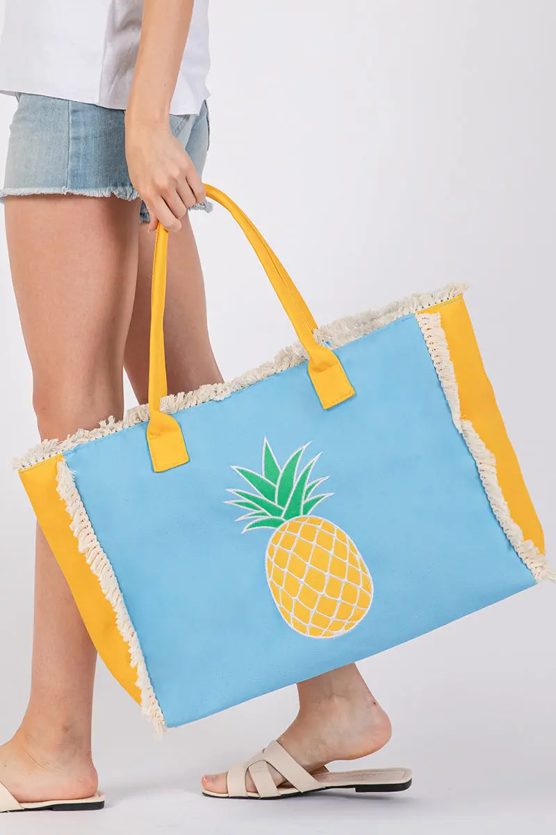 Pineapple Pop Embroidered Tote Bag