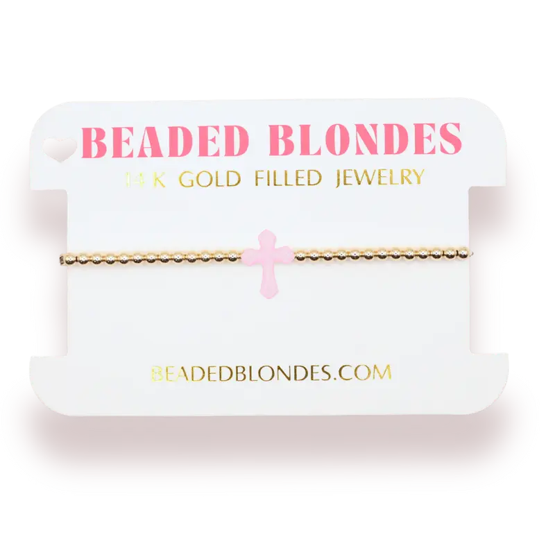 Pink Cross Bracelet on Gold