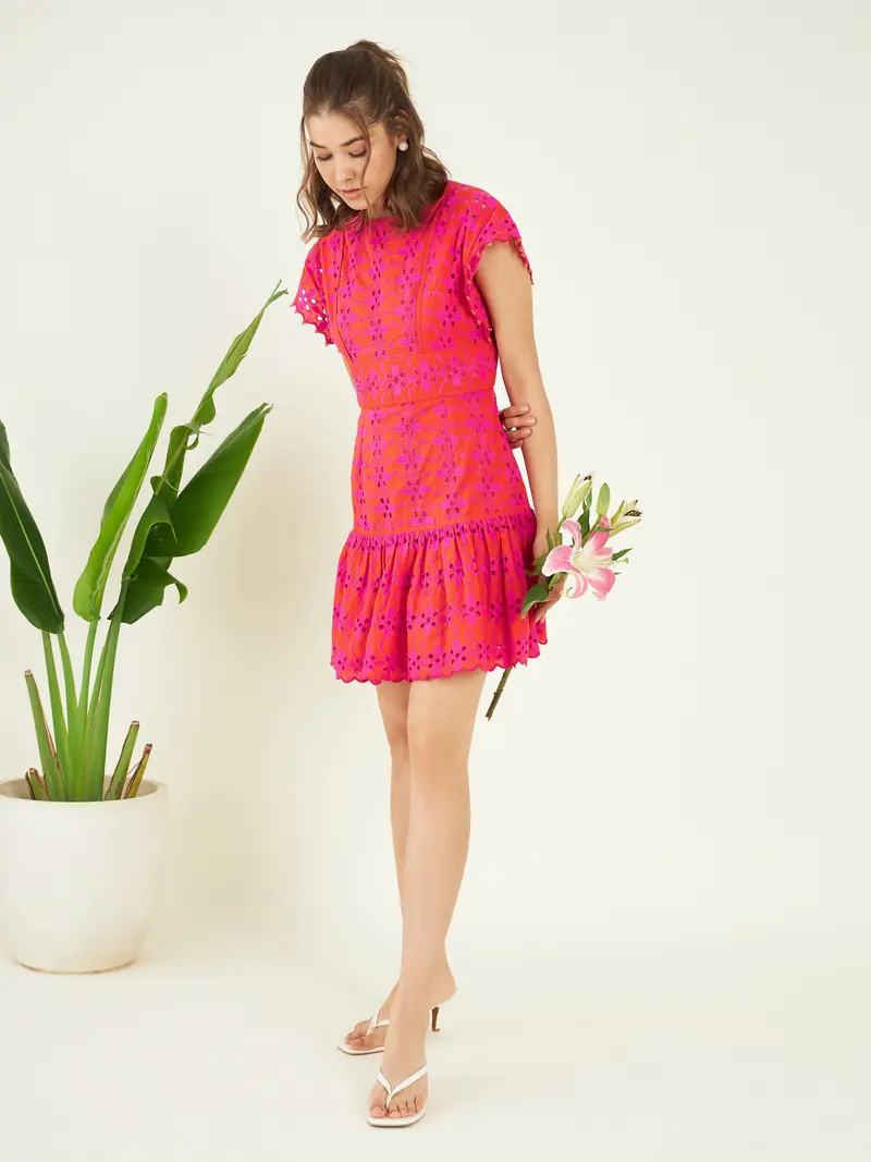 Pink Cutwork Embroidery Dress