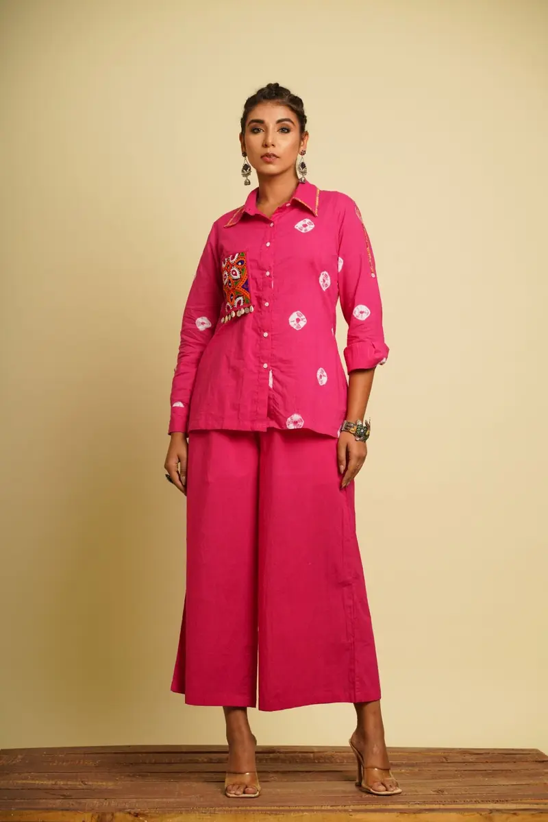Pink Embroidered Cotton Co-ord Set