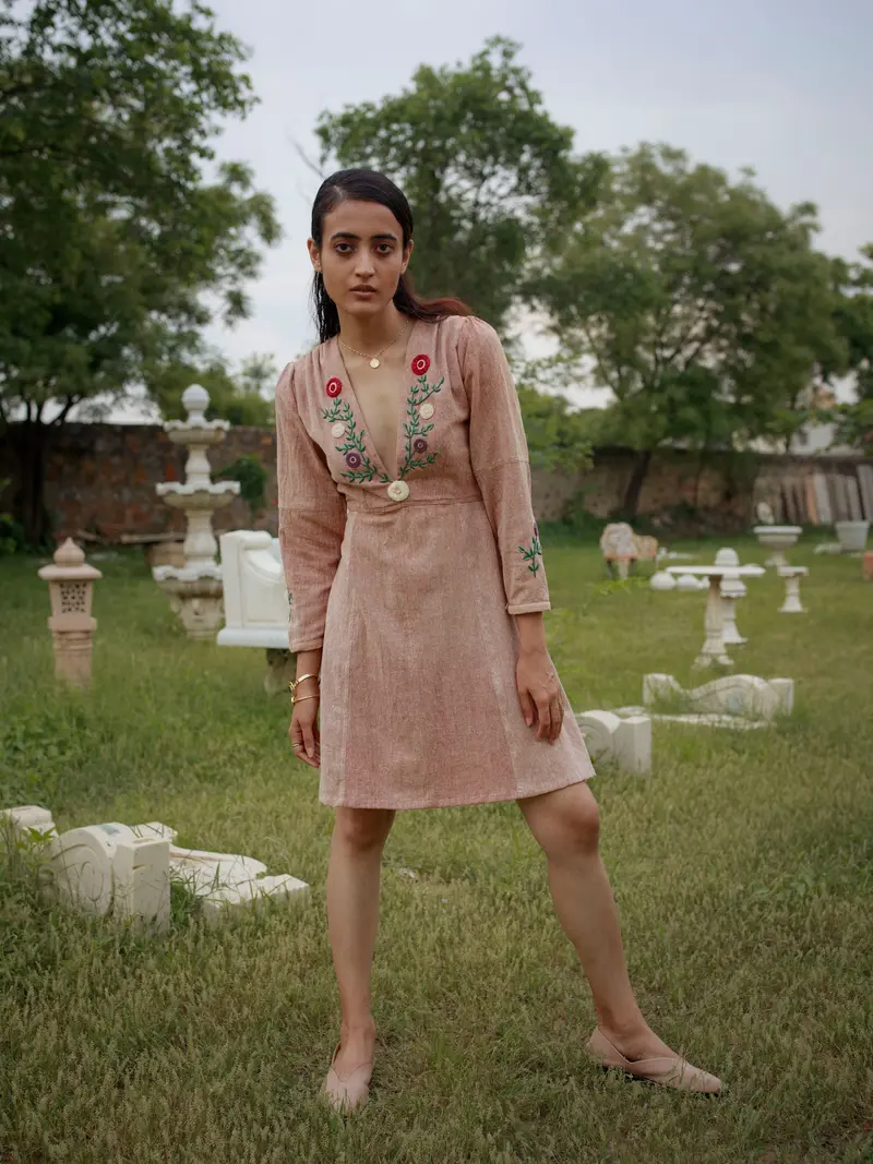 Pink Embroidered Mini Dress