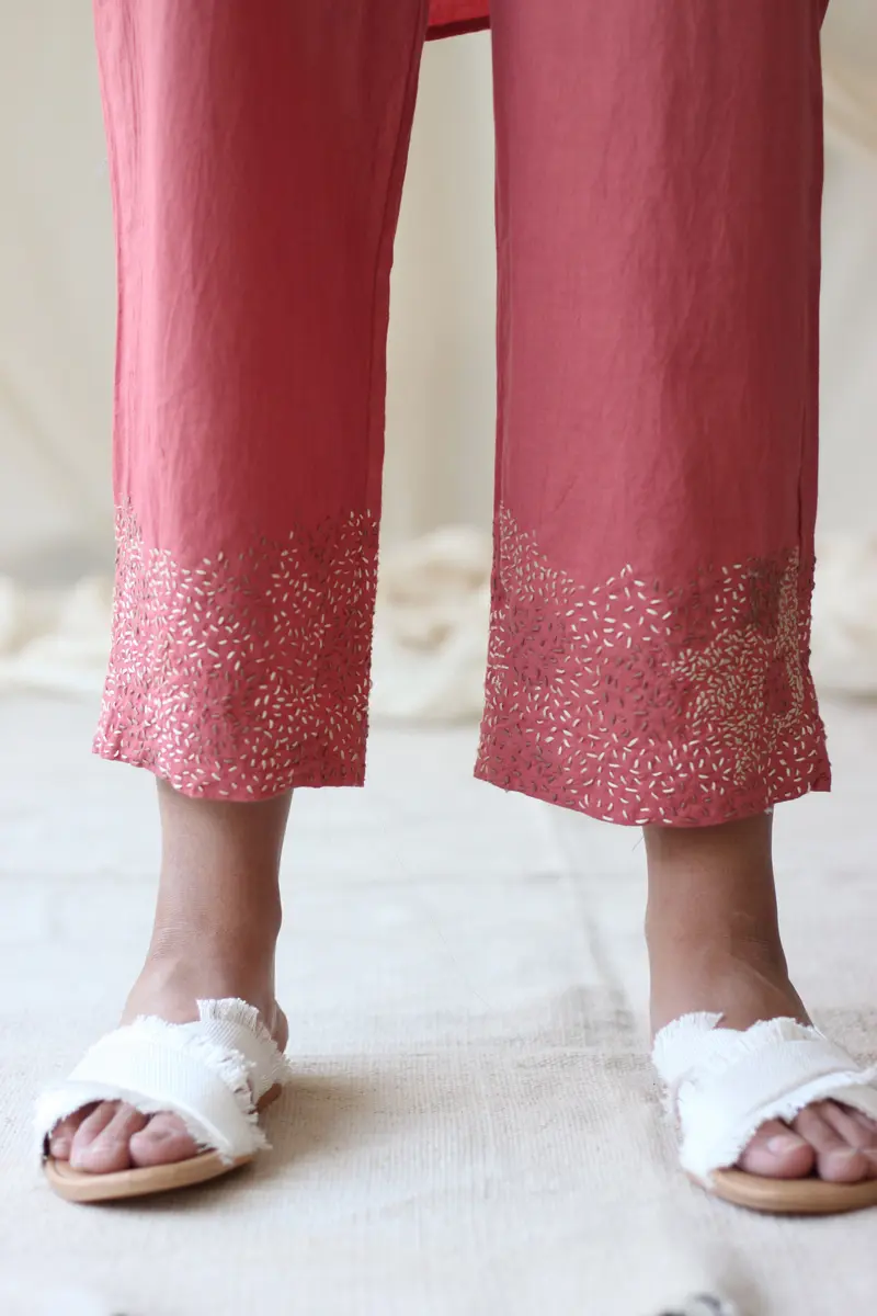 Pink Embroidered Pants