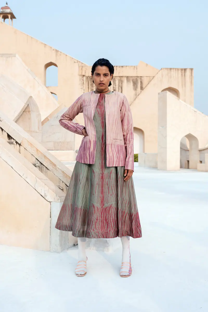 Pink Embroidered Textured Jacket