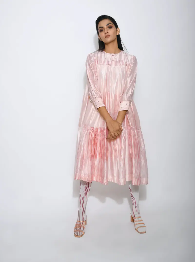 Pink Embroidered Tier Dress