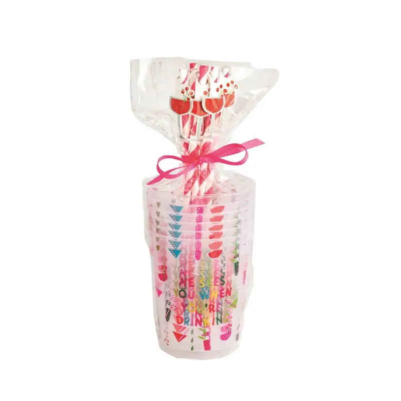 Pink Holiday Party Cup & Straw Set