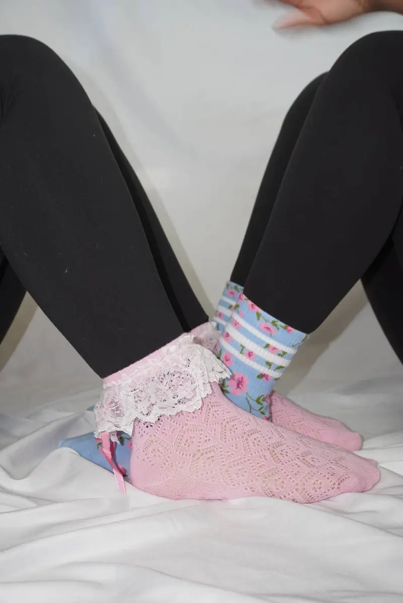 Pink Lace Grippy Socks