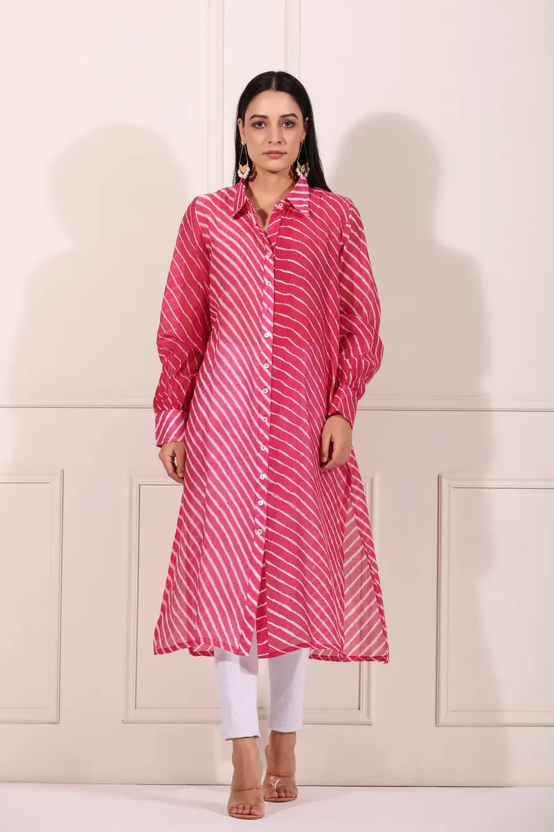 Pink Lehriya with Ankle Pants