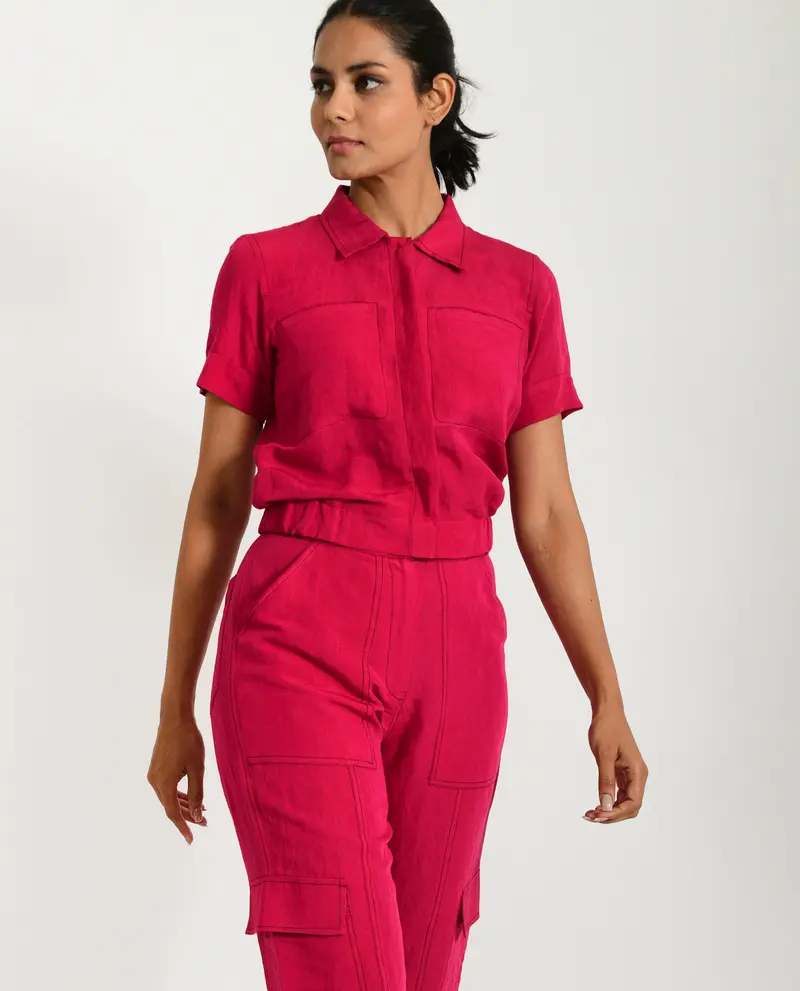 Pink Linen Crop Top