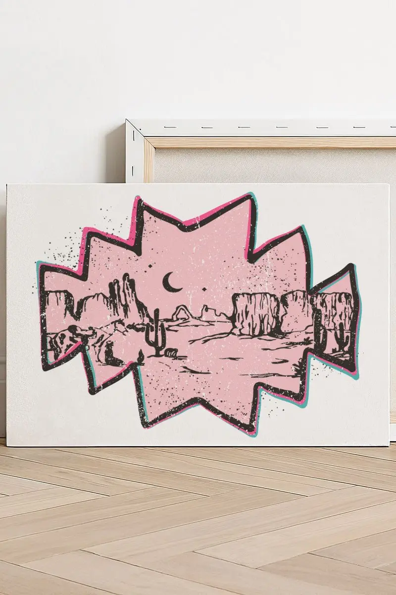 Pink Mesa Moonrise Stretched Canvas Print