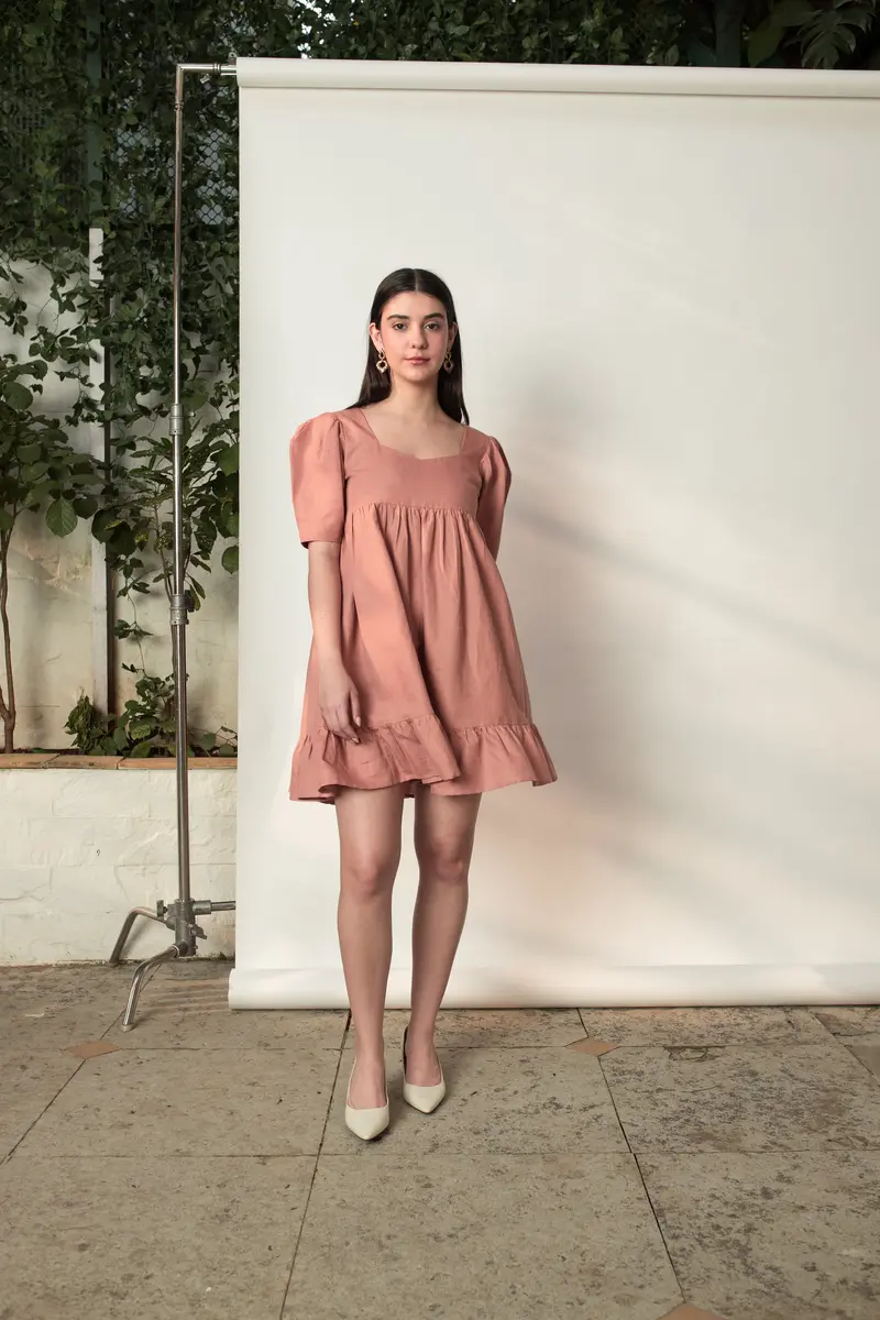 Pink Mini Dress with Pleats
