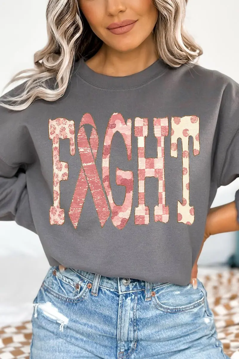 Pink Patterned Fight Heavy Blend Crew Sweatshirt