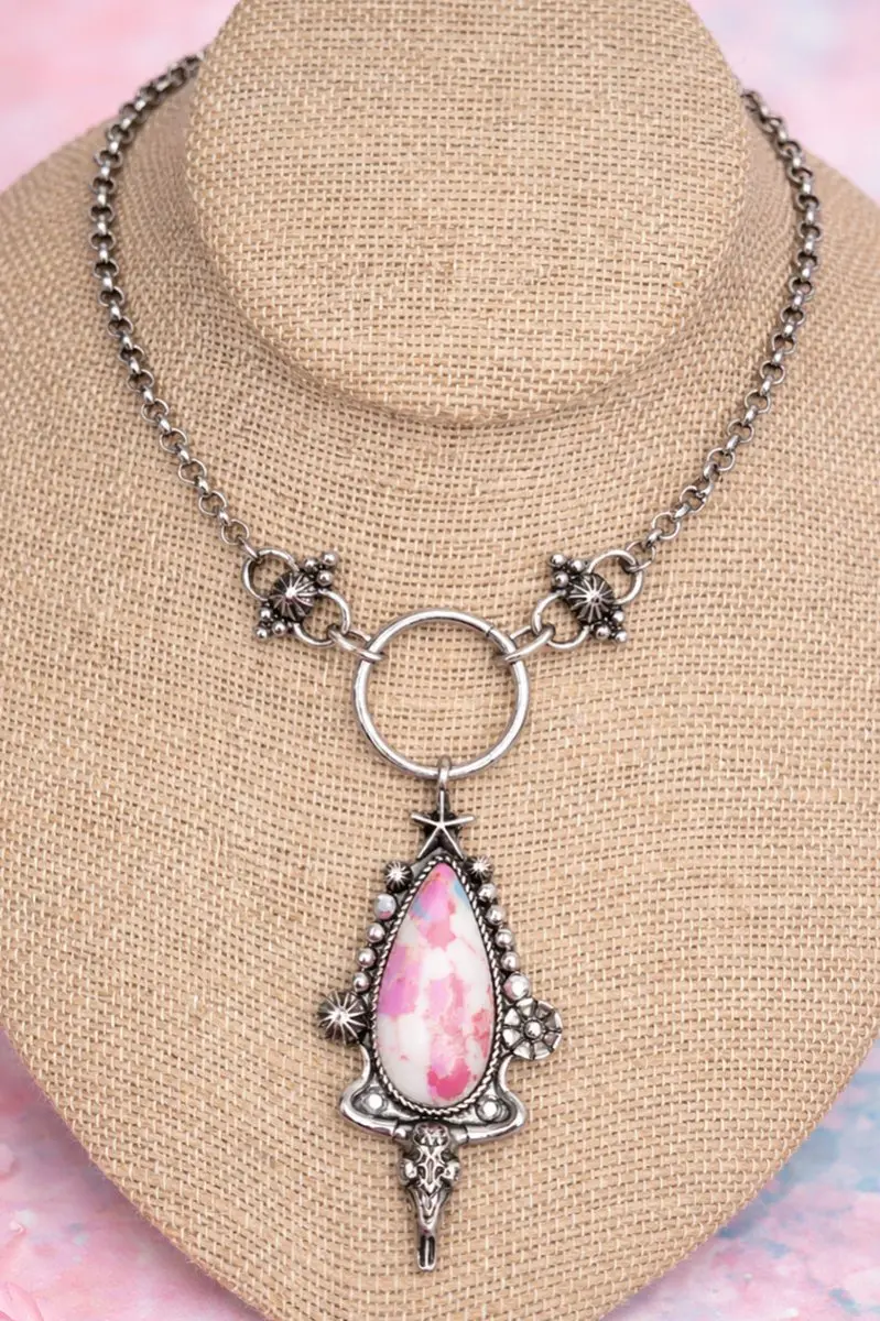 Pink Prairie Dawn Silvertone Necklace