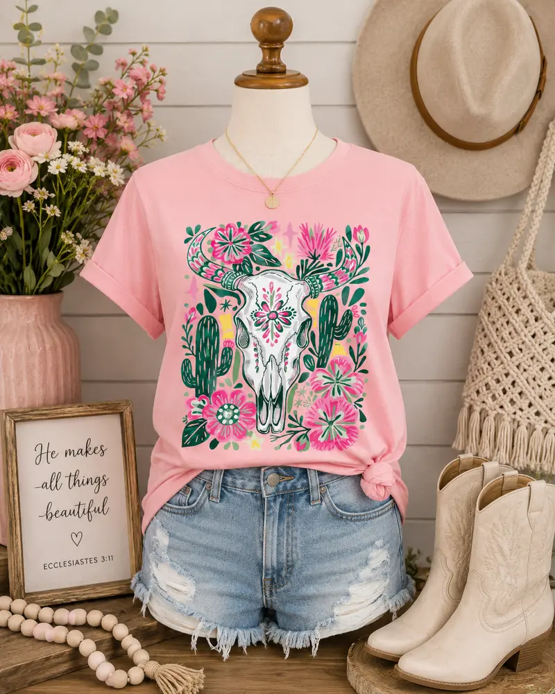 Pink Prairie Skull Tee