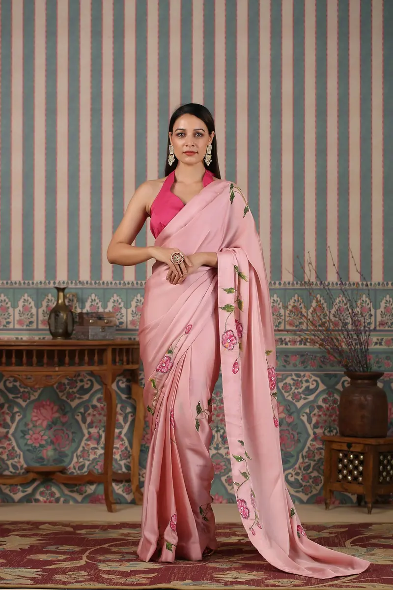 Pink Pre Draped Saree