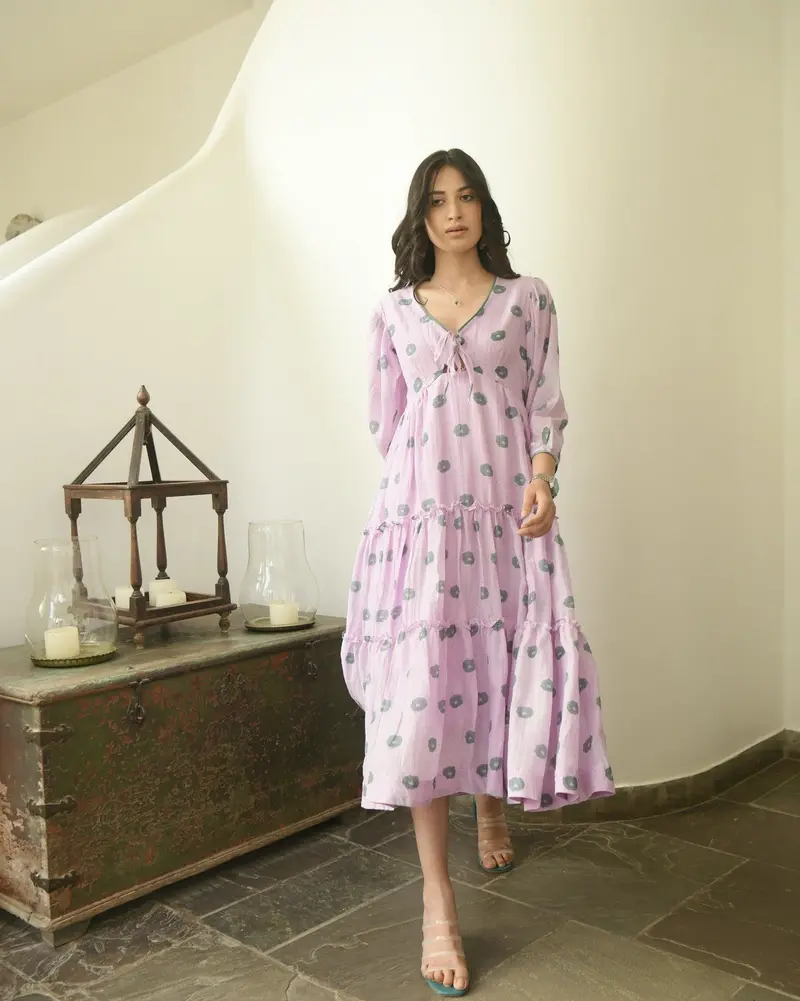 Pink Printed Tiered Dress