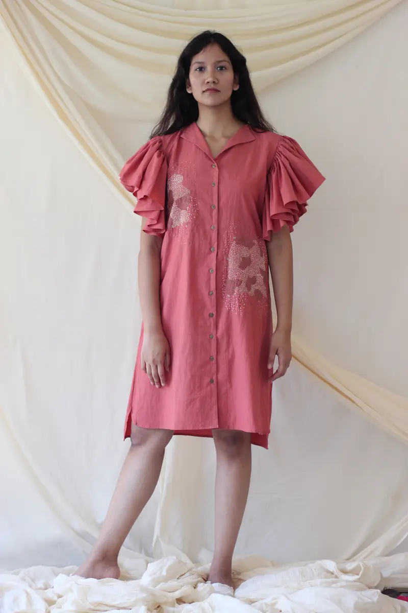 Pink Ruffled Midi Dress