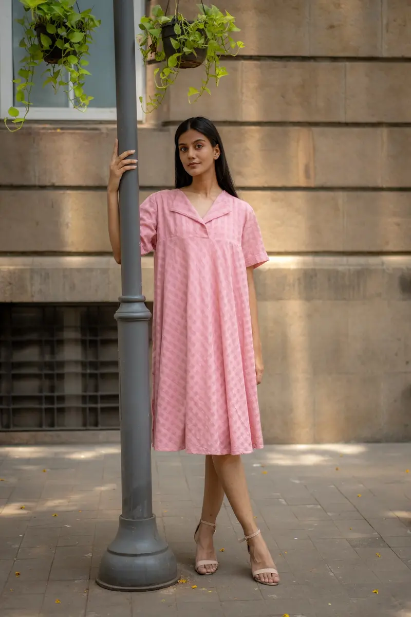 Pink Textured A-line Dress