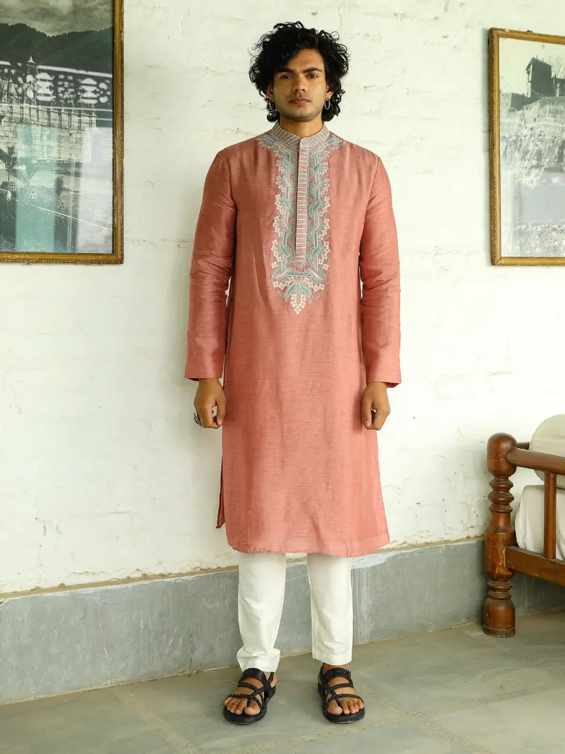 Pink Viscose Silk Kurta Set