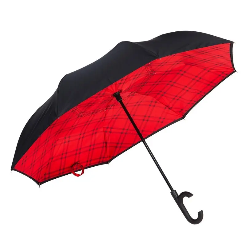 Plaid Inverted Umbrella Black/Red