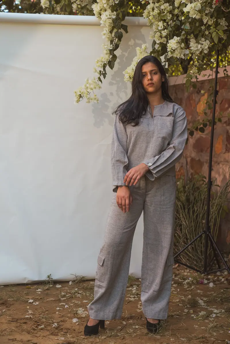 Pleated Sleeve Blouse & Patch Pocket Pants