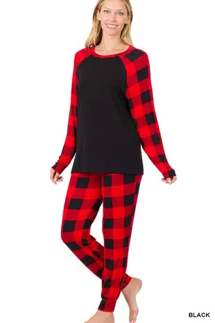Plus Buffalo Plaid Sleeve Top