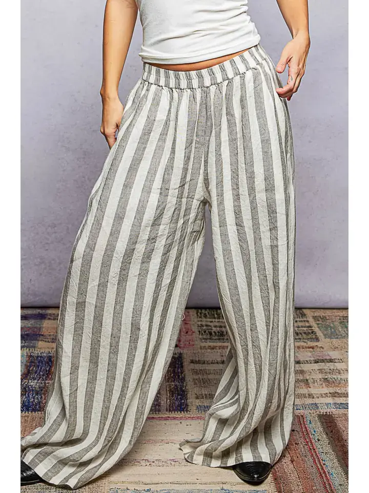 POL Stripe Elastic Wide Pants - Charcoal Multi