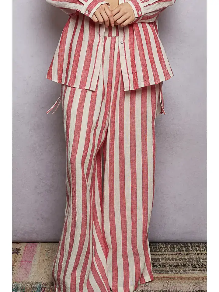 POL Stripe Elastic Wide Pants - Red Multi