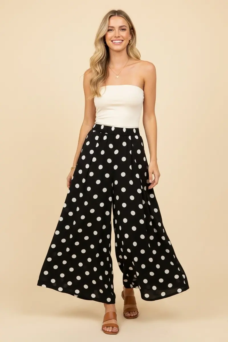 Polka Dot Wide Leg Cropped Pants