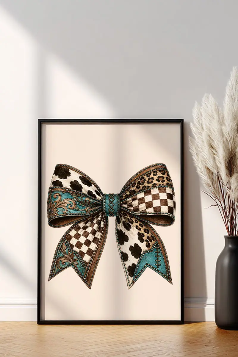 Prairie Patchwork Bow Ivory Ready To Frame Canvas Print