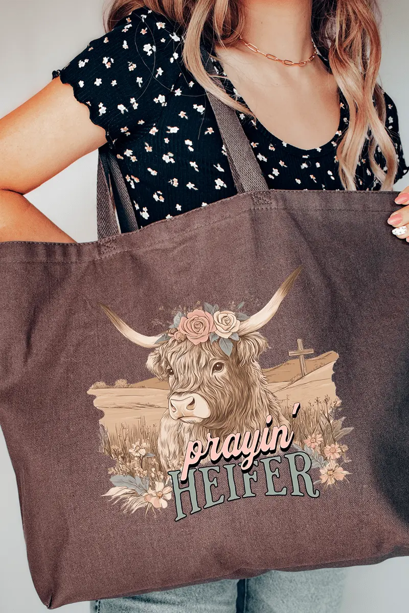 Prayin' Heifer Canvas Jumbo Tote
