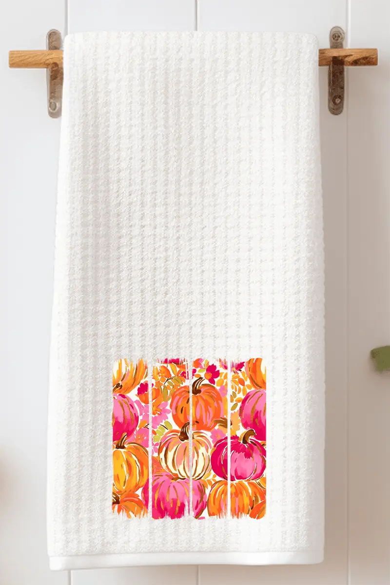 Preppy Pumpkin Brushstroke Waffle Kitchen Towel
