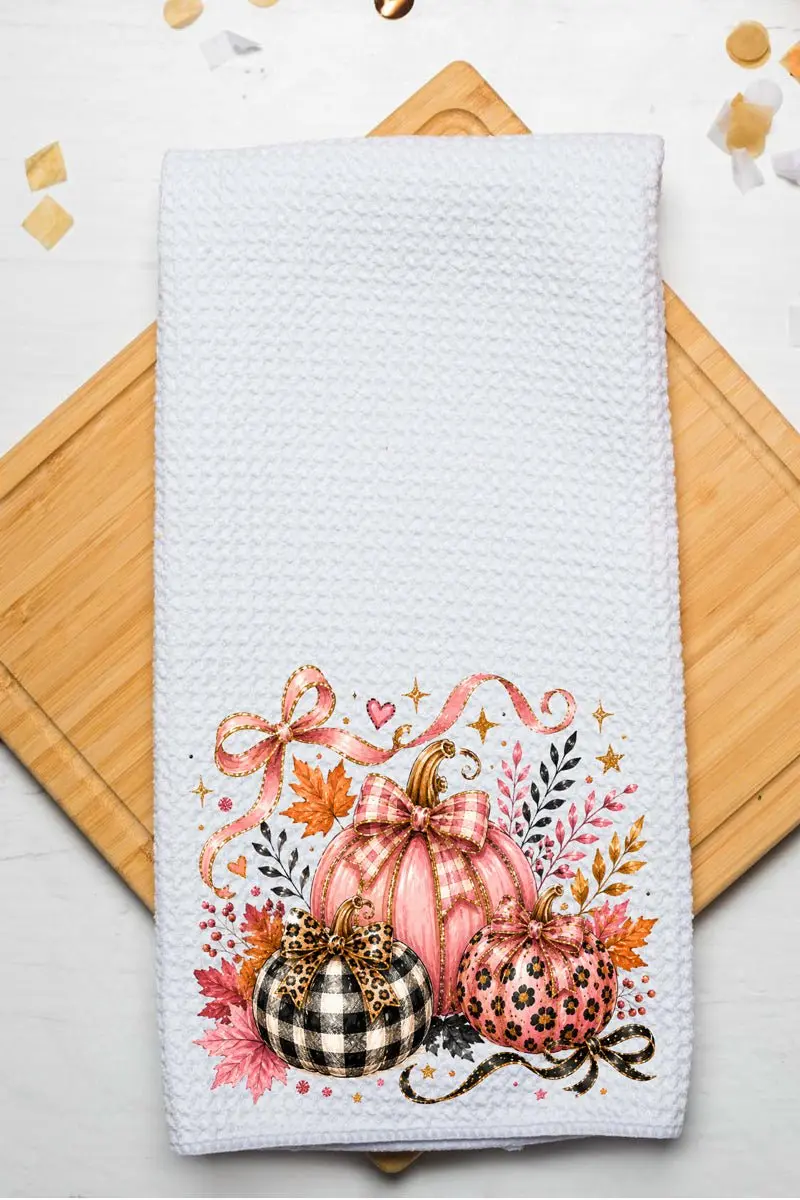 Pretty In Pumpkin Waffle Kitchen Towel