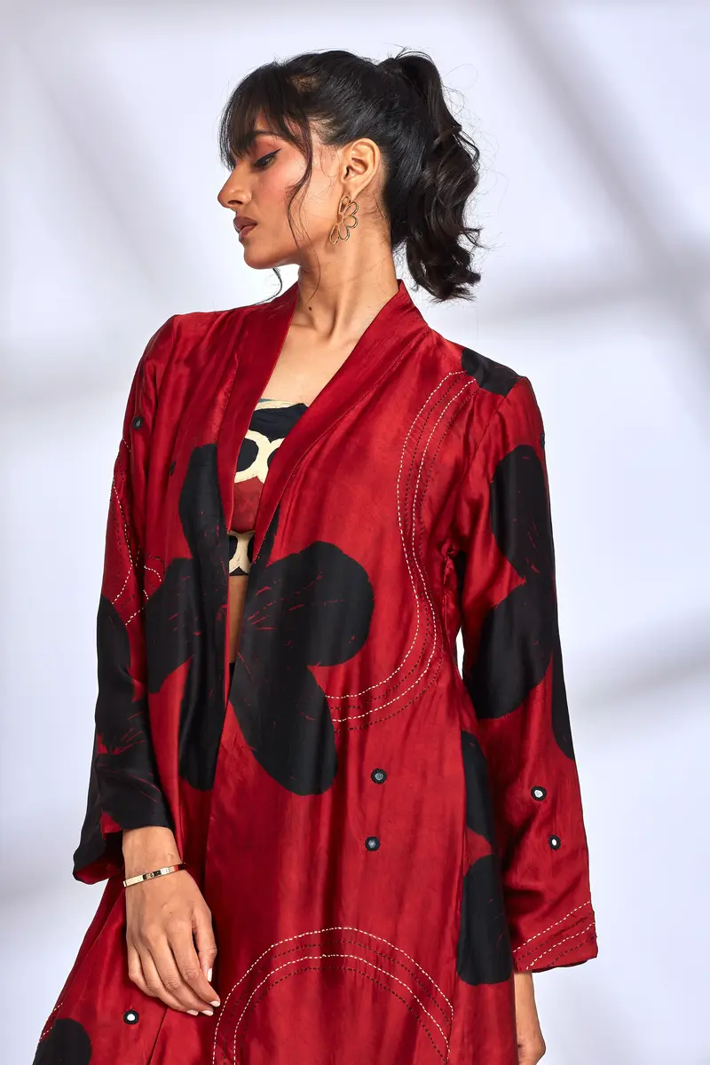 Printed Red Long Jacket