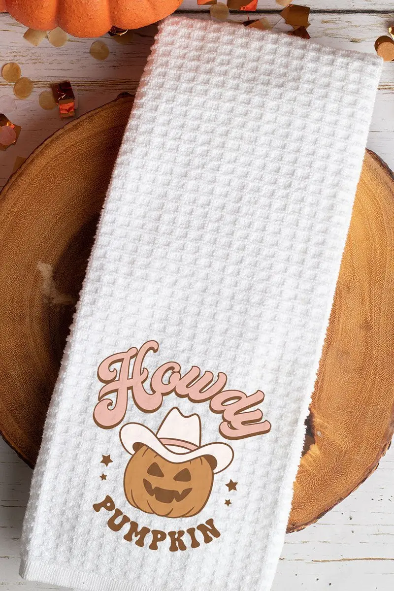 Pumpkin Howdy Cowboy Hat Waffle Kitchen Towel
