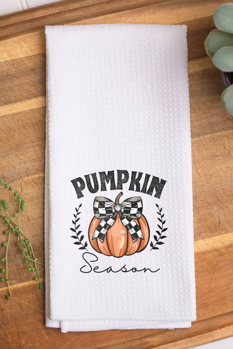 Pumpkin Season Checkered Bow Waffle Kitchen Towel