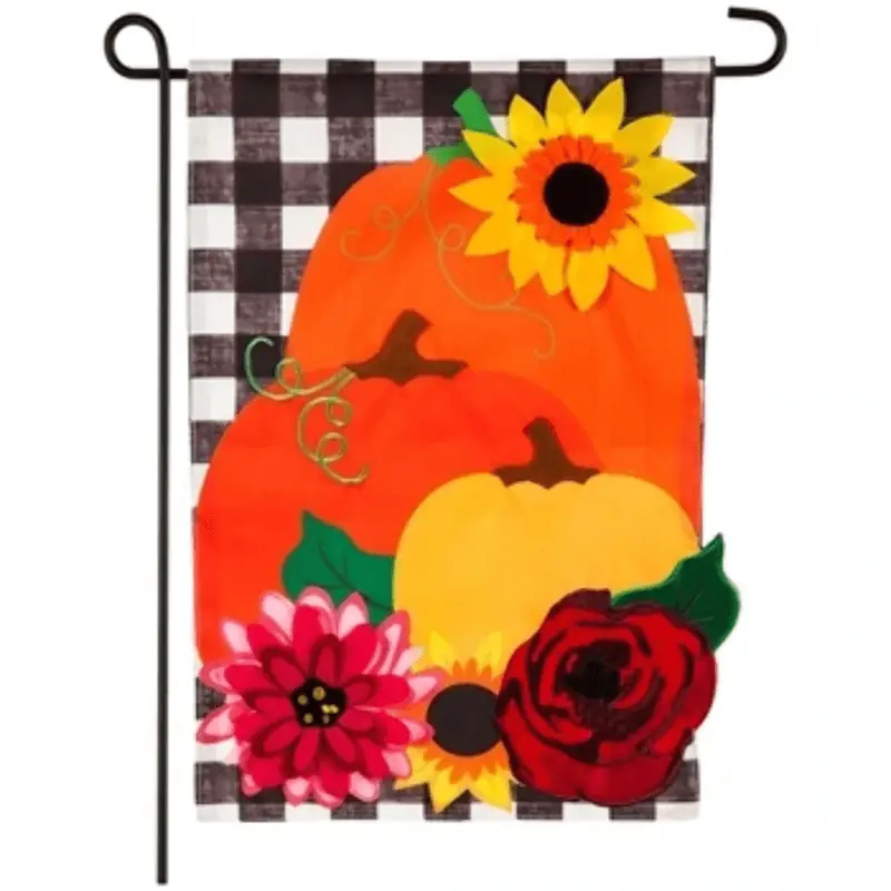 Pumpkins and Plaid Appliqued Garden Flag