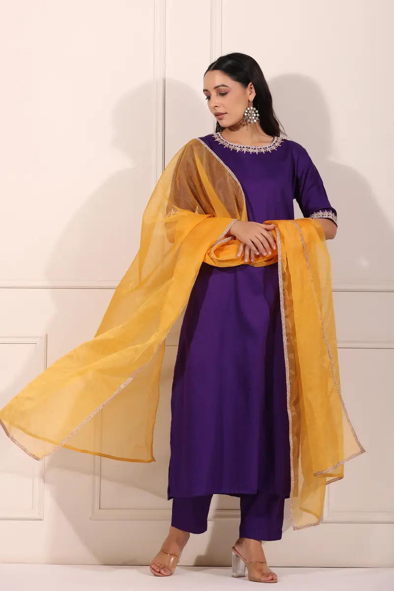 Purple Embroidered Kurta Set
