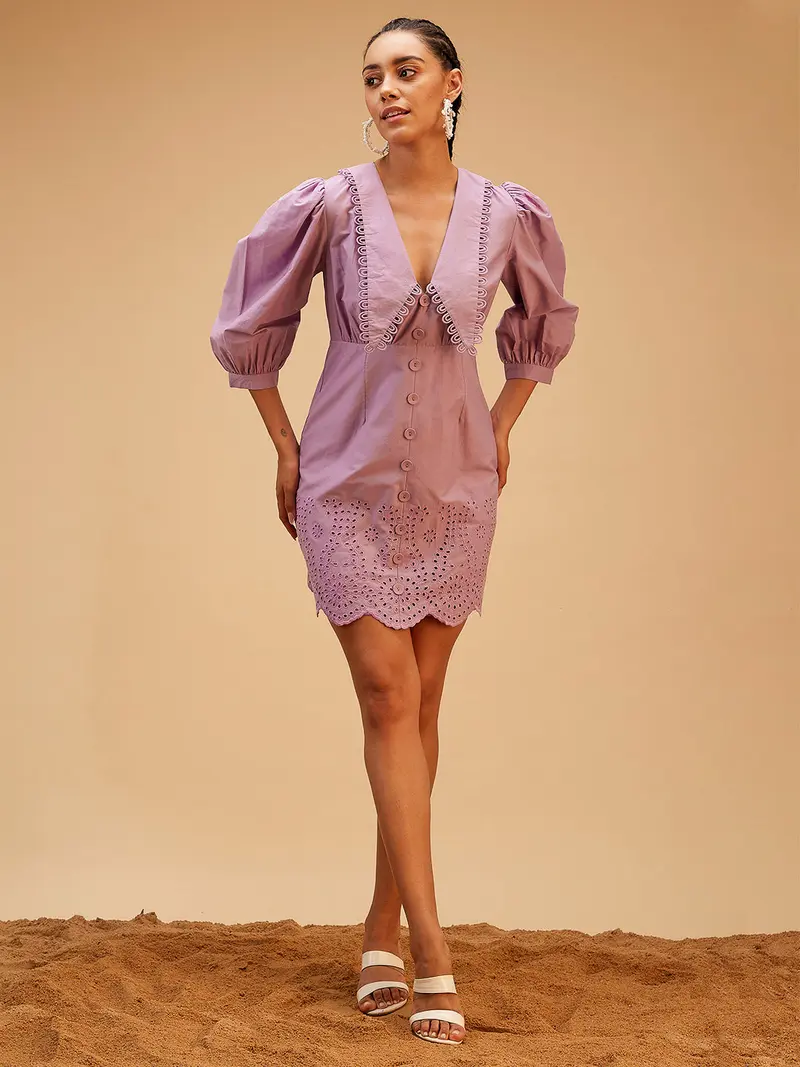 Purple V-neck Dress