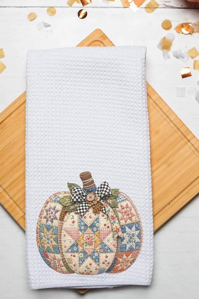 Quilted Heirloom Pumpkin Waffle Kitchen Towel