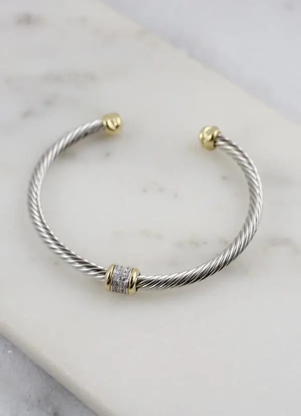 Rainn Cable Cuff Bracelet with CZ Accent Silver