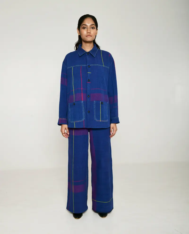 Recycled Blue Striped Shacket With pockets